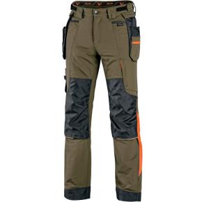 Pracovní kalhoty CXS NAOS zelené, HV oranžové doplňky, vel. 62