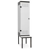 Šatní skříňka 1-dveřová s lavičkou, 2195 x 420 x 780 mm - kovová