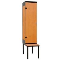 Šatní skříňka 1-dveřová s lavičkou, 2195 x 420 x 780 mm - lamino/kov