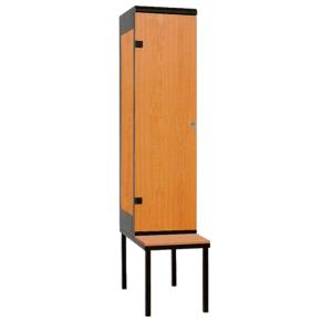 Šatní skříňka 1-dveřová s lavičkou, 2195 x 420 x 780 mm - lamino/kov